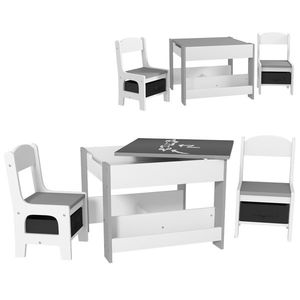 HOMCOM Set de Masă și Scaun pentru Copii, Set de Birou și Scaun pentru Copii 2-în-1 cu Tablă și Rafturi pentru Cărți, 61.5x61.5x48 cm, Gri | Aosom Romania imagine