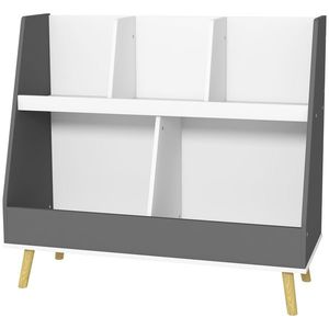 HOMCOM Raft de Depozitare pentru Jucării, Raft în 2 Niveluri pentru Jucării cu 5 Compartimente, 80x34x72.5 cm, Gri | Aosom Romania imagine