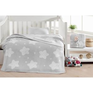 Patura bebelusi, Star - Light Grey, Dolce Bonita Home, 75% BUMBAC/15% ACRIL/10% POLIESTER imagine