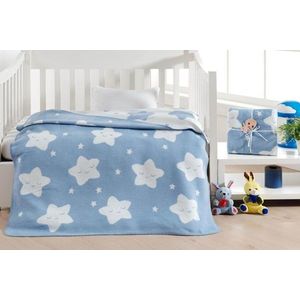 Patura bebelusi, Star - Light Blue, Dolce Bonita Home, 75% BUMBAC/15% ACRIL/10% POLIESTER imagine