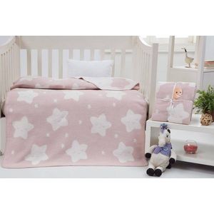 Patura bebelusi, Star - Light Pink, Dolce Bonita Home, 75% BUMBAC/15% ACRIL/10% POLIESTER imagine