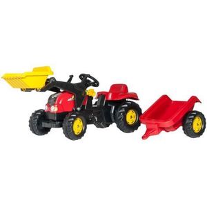 Tractor cu pedale pentru copii Rolly Toys Kid-X Rosu cu remorca imagine