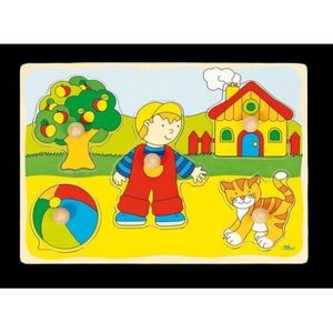 Puzzle din lemn Baietel si Pisicuta imagine