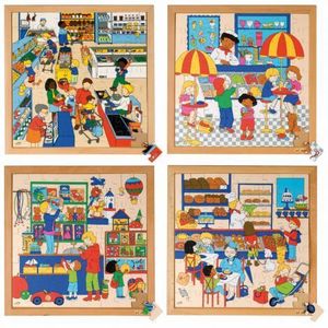 Set de 4 puzzle din lemn La cumparaturi imagine