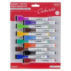 Set 12 markere pentru tabla magnetica - capac cu burete imagine