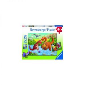 PUZZLE DINOZAURI LA RAU, 2x24 PIESE imagine
