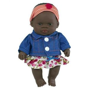 Papusa Bebelus Fetita Africana 21 cm cu set imbracaminte de vara imagine