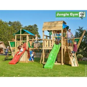 Complex de joaca din lemn cu doua turnuri si pod Jungle Gym imagine