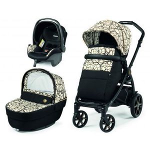 Carucior 3 in 1 Peg Perego Book, Primoviaggio SL, 0 - 22 kg, Graphic Gold, Negru Bej imagine