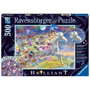 PUZZLE UNICORNI SI FLUTURI, 500 PIESE + STICKERE imagine