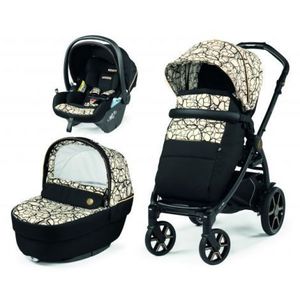 Carucior 3 in 1 Peg Perego Book, Lounge, 0 - 22 kg, Graphic Gold, Negru Bej imagine