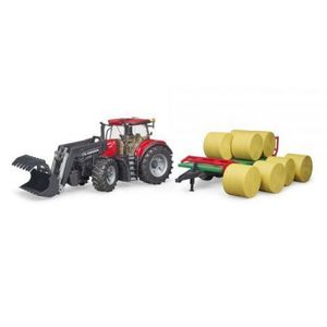 BRUDER - TRACTOR CASE IH OPTUM 300 CVX CU INCARCATOR FRONTAL SI REMORCA TRANSPORT CU 8 BALOTI imagine