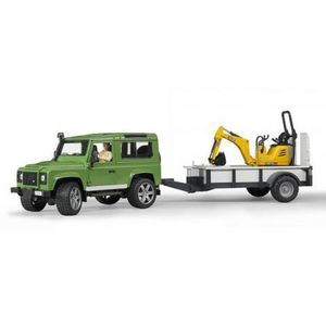BRUDER - MASINA DE TEREN LAND ROVER DEFENDER CU REMORCA SI MICRO EXCAVATOR JCB CU MUNCITOR imagine
