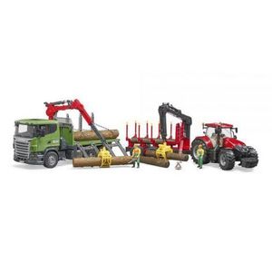 BRUDER - CAMION FORESTIER SCANIA R-SERIES CU MACARA DE INCARCARE, GRAIFER SI 3 BUSTENI imagine