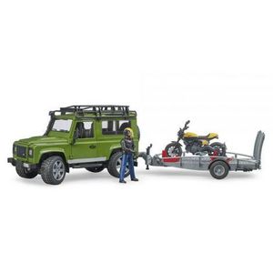 BRUDER - MASINA DE TEREN LAND ROVER DEFENDER CU REMORCA SI MOTOCICLETA DUCATI imagine