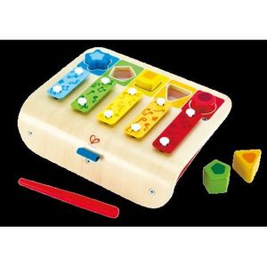 Xilofon cu 5 taste si Puzzle forme si culori, din lemn, 12luni+, Hape imagine