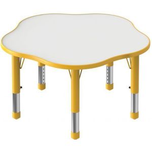 Masa pentagonala, 90 cm diametru, galbena, din plastic, reglabila, marimea 0-3 pentru gradinita imagine