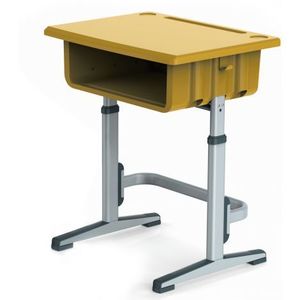Banca scolara individuala, pentru gimnaziu sau liceu, Ocru, cu inaltime reglabila 64 - 82 cm imagine