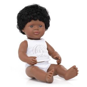 Papusa educationala 38 cm Baietel Afroamerican imagine