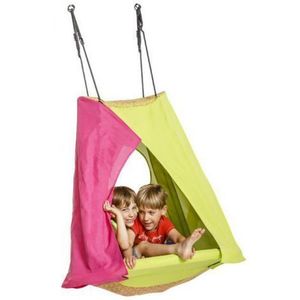 Leagan Cuib Cu Cort Pentru 2 Copii WEOH, Magenta-Verde Lime imagine