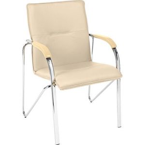 Scaun tapitat cu picioare din aluminiu, cotiere, stivuibil, bej imagine