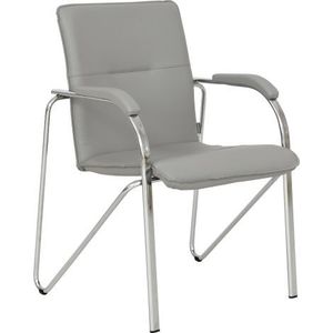 Scaun tapitat cu picioare din aluminiu, cotiere, stivuibil, gri imagine
