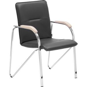 Scaun tapitat cu picioare din aluminiu, cotiere, stivuibil, negru imagine