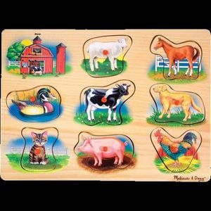 Puzzle lemn cu sunete Animale de la Ferma Melissa and Doug imagine