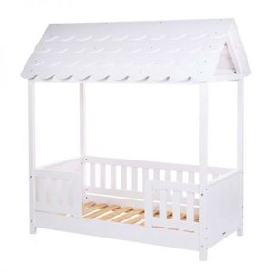 Pat Casuta Childhome cu protectii laterale 70x140 cm Lemn Alb imagine