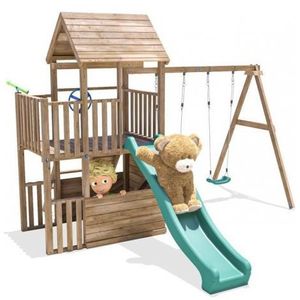 Complex de joaca BalconyFort ™ Double Swing, tobogan verde, Dunster House imagine