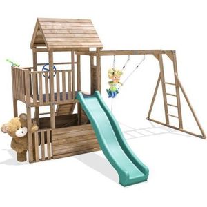 Complex de joaca BalconyFort ™ cu Monkey Bars si 2 leagane, tobogan verde, Dunster House imagine
