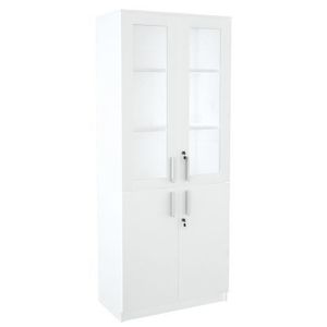 Dulap scolar cu vitrina cu usi duble, pentru expunere si depozitare, culoare alb imagine