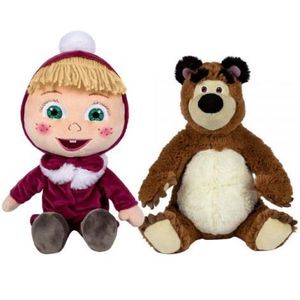 Set 2 jucarii din plus Masha cu pardesiu 26 cm si Ursul 25 cm, Masha & The Bear imagine