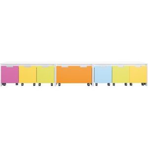 Set mobilier gradinita Quadro 110 alb, dulapuri colorate pe roti imagine
