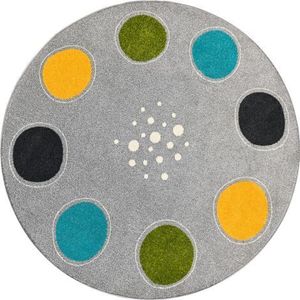 Covor rotund gri cu cercuri colorate, diametru 2 m, gradinita, scoala imagine