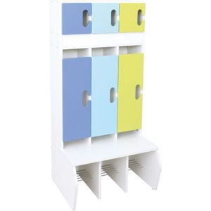 Vestiar Chameleon pentru gradinita, 3 compartimente, culoare alb, usi albastru-verde cu inchidere silentioasa imagine