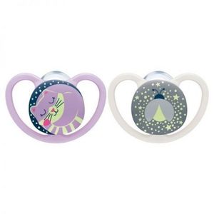 Suzeta Nuk Space Night Silicon 0-6 luni Roz, Set 2 Bucati imagine
