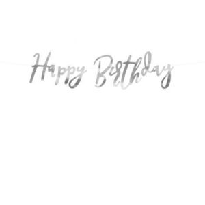 Banner happy birthday argintiu 16.5x62 cm imagine