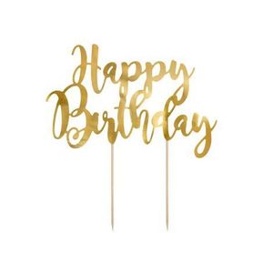 Decoratiune tort happy birthday aurie 22.5 cm imagine