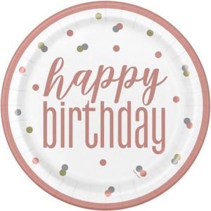 Farfurii happy birthday roz 23 cm Unique UN84892EU imagine
