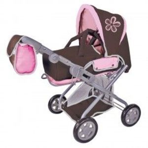 Carucior pentru papusi cu gentuta Kyra Brown Flower imagine