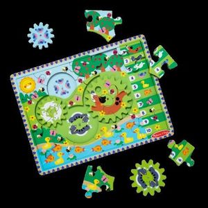 Puzzle din lemn cu rotite dintate pentru invatarea numararii prin joaca Animale vesele imagine