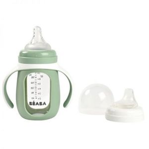 Biberon de invatare 2 in 1 din Sticla Beaba 210 ml Sage Green imagine