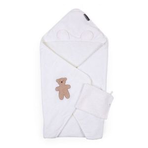 Prosop cu gluga si manusa de baie Childhome 80x80 cm, Muselina Terry Teddy imagine