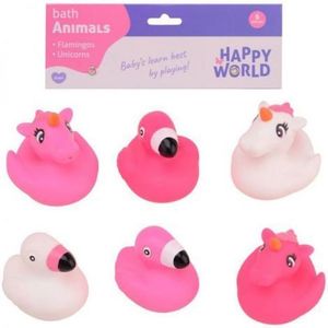 Set 6 jucarii din cauciuc pentru baie, flamingo & unicorn imagine