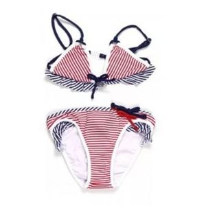 Costum de baie 2 piese Rosu Alb Bleumarin (3751), 7 ani, 122 cm imagine