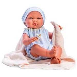 Bebelus Pablo cu Costumas Albastru si Paturica Bej 43cm imagine