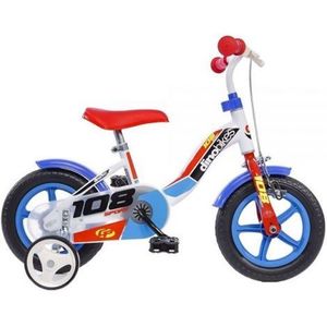 Bicicleta copii 2-3 ani, 10 inch, Sport Alb Si Albastru Cu Frana, Dino Bikes DB108FL0506WB imagine