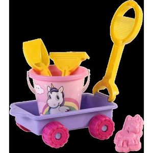 Carucior Unicorn cu unelte pentru apa si nisip si galetusa incluse imagine