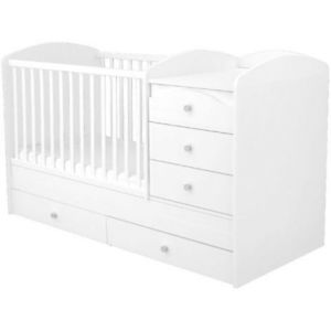 Patut copii transformabil din lemn cu 5 sertare Hubners Matei Maxi Kombi 120x70 cm alb imagine